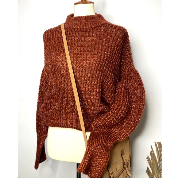 Express Sweaters - EXPRESS Chunky Knit Mock Neck Drop Shoulder Balloon Sleeve Sweater Pumpkin Spice